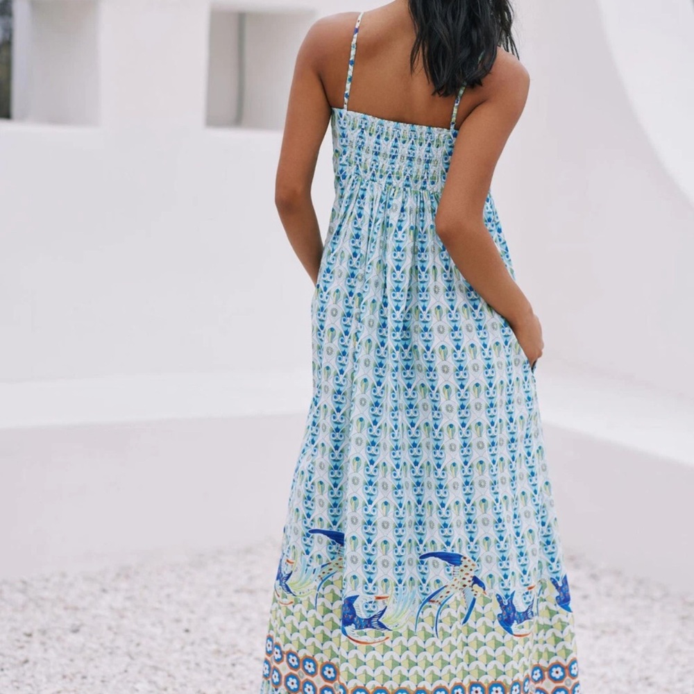 Anthropologie Floral Blue and Green Dress - Picture 4 of 10